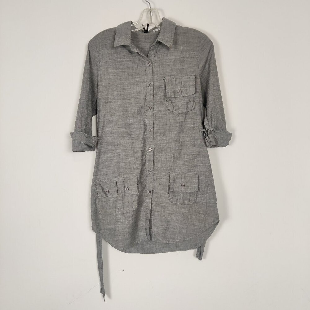 Lapis Women's Cargo Tunic Shirt Size M Gray Cotton Casual Outerwear Elegant Y2K
